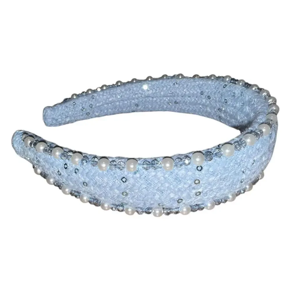 New Designer Inspired Handmade Light Blue Beaded and Pearl Embellished Headband